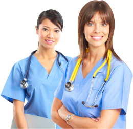 Smiling medical nurses with stethoscope